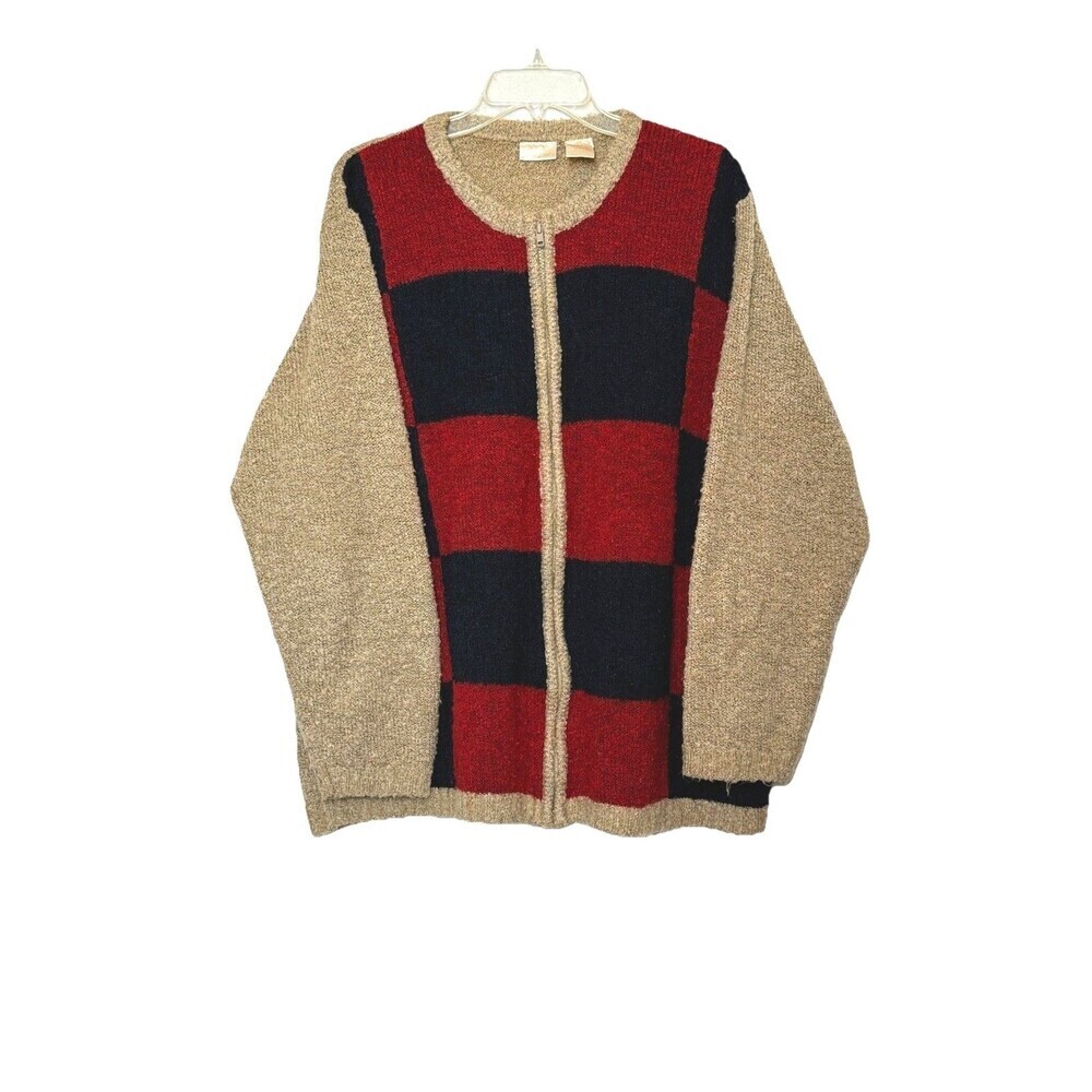 Bobbie Brooks 22W Color Block Sweater Full Zip Cozy Retro Plus Size